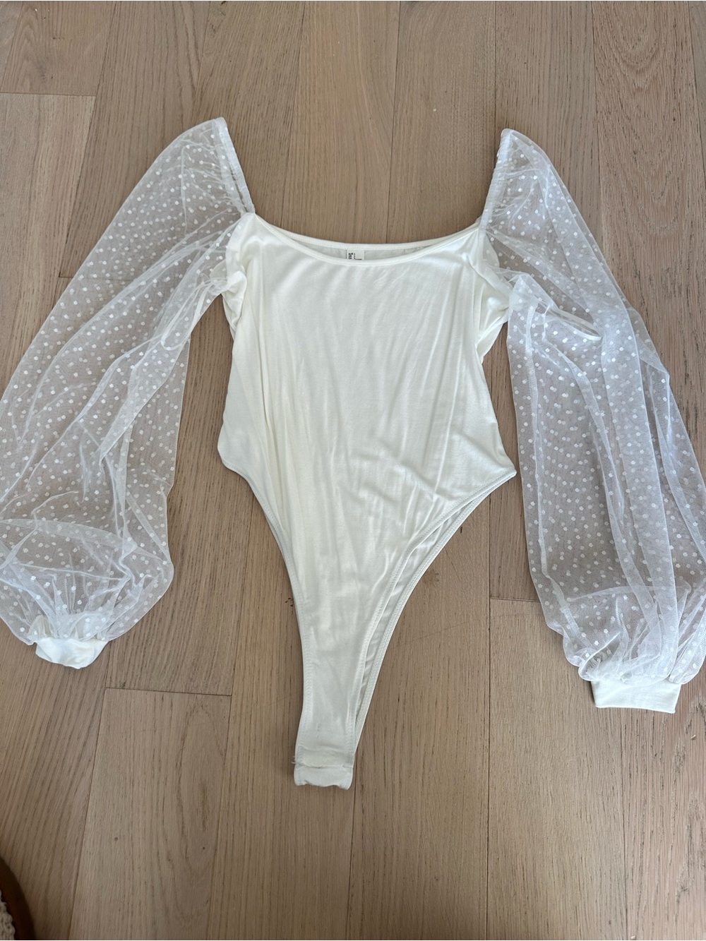H&M White Sheer Puff-Sleeve Bodysuit